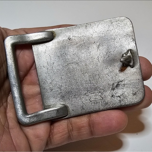 Vintage RYDER Pewter Belt Buckle By Michelin Squared With Red Inlay Flawed - Picture 6 of 10